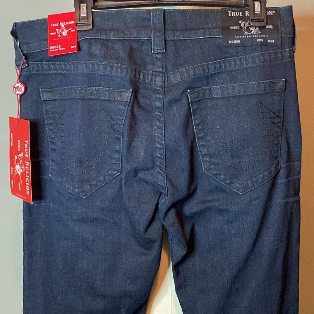 NWT True Religion 'Rocco' Relaxed Skinny Jeans in Dark Blue Denim (34W x 34L)